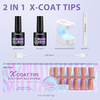 BTArtbox XCOATTIPS Gel Nail Kit - Medium Coffin Press on Nails Pre-applied Tip Primer with Gel Glue and Top Coat, Brown Fake Nails for Daily Nail Art