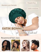 BONNET QUEEN Silk Bonnet for Sleeping for Women Satin Bonnet Double Layer Reversible in 2 Color Adjustable Hair Bonnet Satin Lined Night Sleep Cap for Curly Hair, Dark Green+Aqua