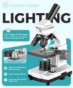 Professional Compound Microscopes for Adults, Kids 8-12 & Students | 2000X Magnification Lab & Home Microscope with Phone Adapter, Complete Slides Set (Gray White)
