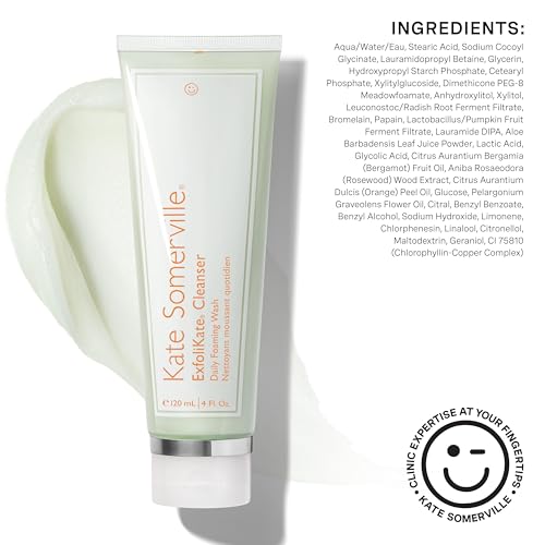 Kate Somerville ExfoliKate Cleanser – Daily Exfoliating Foaming Face Wash, Clinically Formulated Glycolic Acid and Lactic Acid Gentle Facial Scrub, 8 Fl Oz