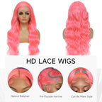 26 Inch Pink Lace Front Wig Human Hair Pre Plucked 13x4 Body Wave Pink Wig Human Hair 200% Density Colored Wigs Human Hair Long Pink Wig with Baby Hair HD Lace Front Wigs Human Hair for Women
