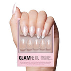 Glamnetic Press On Nails - Winter Glaze | Short Almond Snowflake Nails with French Tips, Reusable Stick On Fake Nails with Glue | Salon Quality | 15 Sizes - 30 Nail Kit