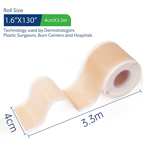 Silicone Scar Sheets (1.6”x 130”, 3.3M), Professional Silicone Scar Tape, Silicone Scar Strips, Reusable Scar Removal Sheets for Surgical Scars, C-Section, Surgery, Burn, Keloid, Acne