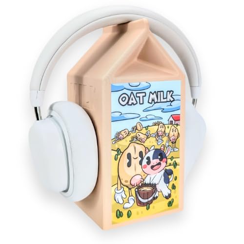 Milk Carton Headphone Stand - Universal Headset Holder - Cute Headphone Stand Hanger - Kawaii Desk Accessories - Pink Gaming Setup - Sturdy Desk Headset Mount (Oat Milk)