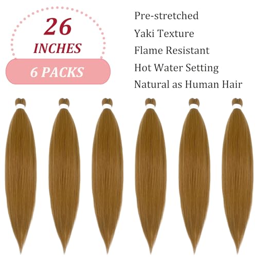 Pre Stretched Braiding Hair Extensions for Braiding Color 27 Honey Blonde Braiding Hair Pre Stretched 26 inch 6 packs Knotless Synthetic Jumbo Hypoallergenic Braiding Hair Extensions