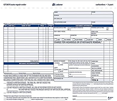 Adams Auto Repair & Sales Order Forms - 50-Pack Carbonless Multi-Part Order & Repair Books