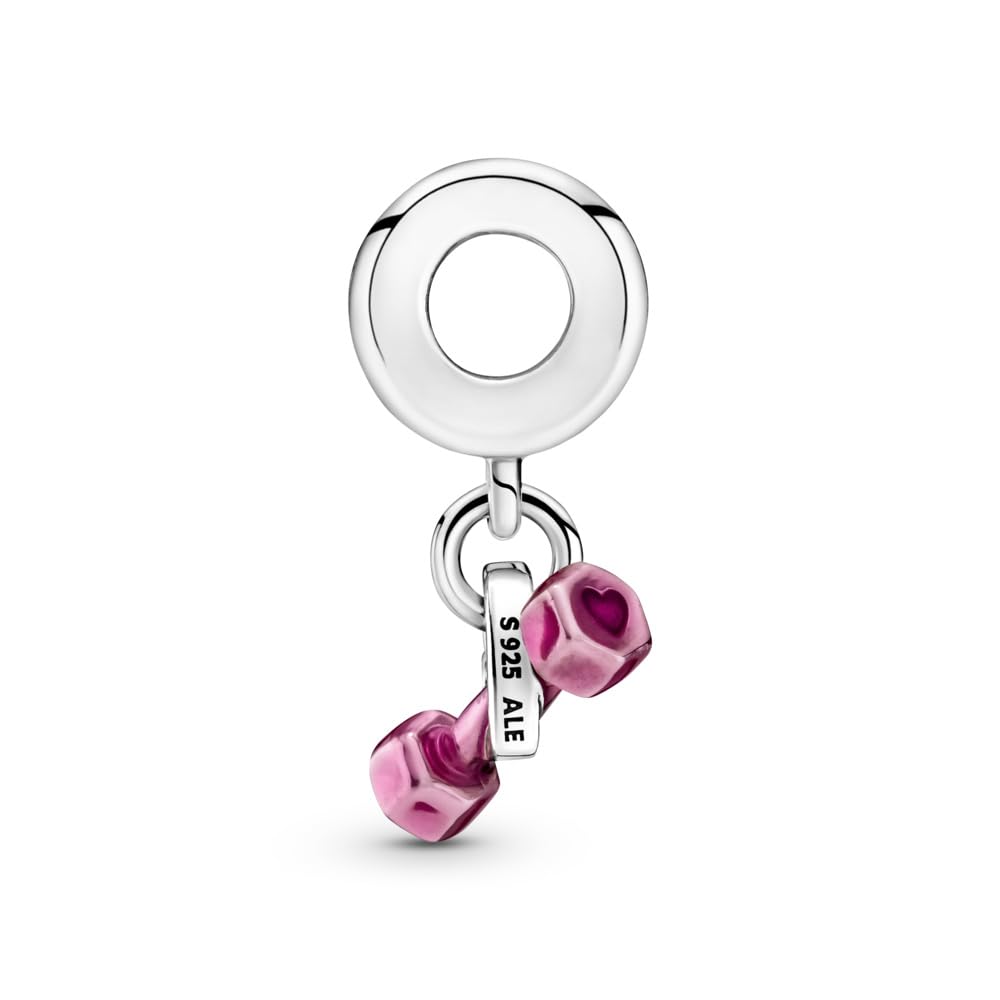 PANDORA Dumbbell & Heart Dangle Charm - Compatible Moments Bracelets - Jewelry for Women - Gift for Women - Made with Sterling Silver & Enamel, With Gift Box