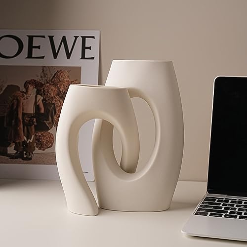 Ceramic Vase, Modern Minimalist Geometric Decorative Vase Sets for Home Décor, Events, Office, Garden, Wedding -White
