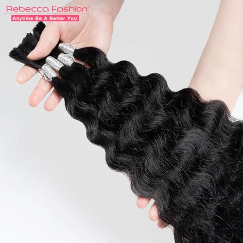 Rebecca Fashion Human Braiding Hair for Boho Braids Super Wave Bulk Human Hair for Braiding 95G 18 Inch No Weft Wet and Wavy Bulk Human Hair Extensions 4 Bundles/Pack Natural Color