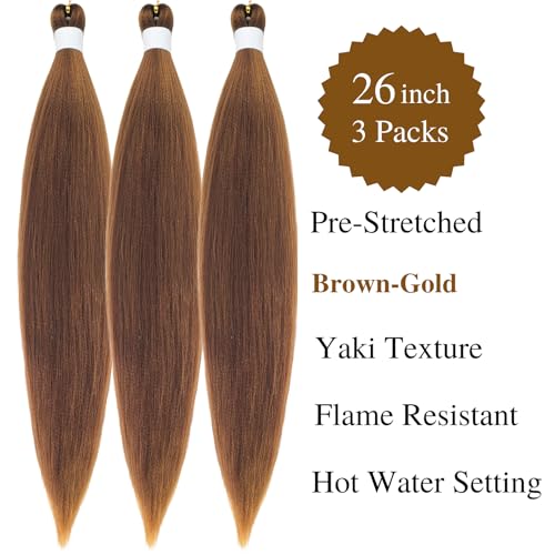 Braiding Hair Pre stretched Gold Brown Prestretched Braiding Hair for Black Women Twist Kids Ez Braid Braiding Hair Synthetic Knotless Colored Hypoallergenic Hair extensions Boho braids