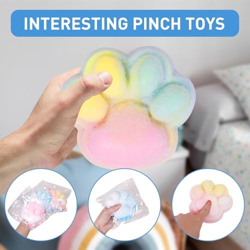 2pcs Rainbow Big 5in Squishy Cat Paw Squeeze Toys,Cute Kawaii Squishies,Fur Ball,Jelly Kitty Paw Squishy Funny for Adults Kids