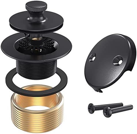 Matte Black Tub Drain and Overflow Kit, Replacement Bath Tub Drain Trim Set,Lift & Turn Bathtub Drain Kit with 2-Hole Overflow Faceplate Conversion Kit Assembly Fine/Coarse Thread