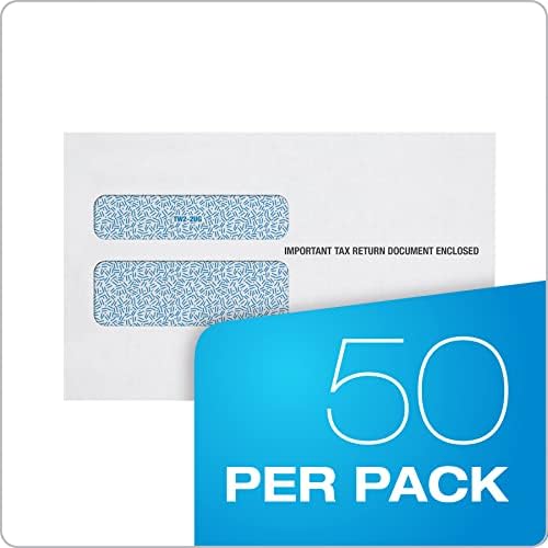 Adams W2 Envelopes, For Standard IRS W2 Forms, Gummed Double Window Security Envelopes, 5-5/8"x 9", 50 per Pack (TXA2219LR), White