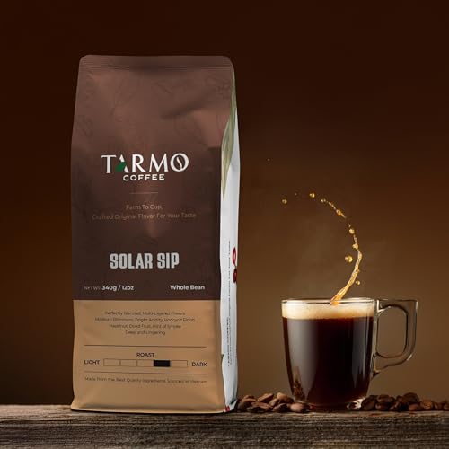 Tarmo Coffee | SOLAR SIP - Low Acid Coffee, Vietnamese Coffee, Robusta & Arabica Blend, Whole Bean, Dark Roast, 12 Oz Bag