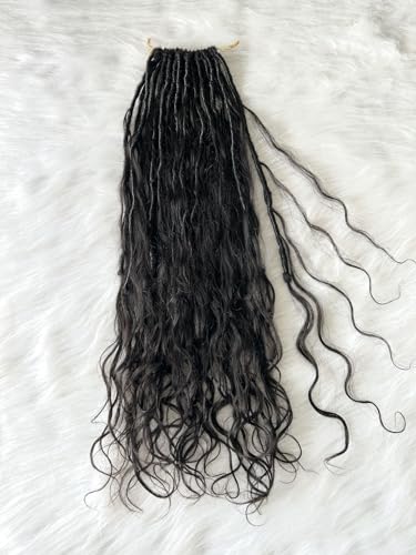 Pre-looped Crochet Boho Faux Locs with Human Hair body wave Ends Boho Hair Braids Goddess Dreadlocks Hair for Black Women Natural Color 18 Inch (Pack of 3)