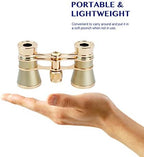 Aomekie Opera Glasses Binoculars 3X25 Theater Glasses Mini Binocular Compact with Chain for Adults Women in Musical Concert（Gold）