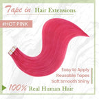 RUNATURE Seamless Tape in Hair Extensions Human Hair 22 Inch 25g 10pcs Hot Pink Hair Extensions Tape Ins Skin Weft Invisible Tape in Real Hair Extensions for Women Full Ends Natural Remy Hair