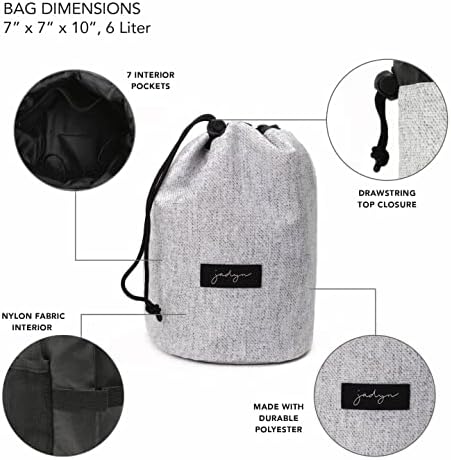 Jadyn Durable Cinch Top Makeup Organizer - Compact Travel Makeup Bag - 7 Interior Pockets for Cosmetics - Drawstring Toiletry Travel Bag for Women - 6L Storage Capacity - (Heather Gray)