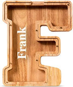 Summidate Customized Name Large Wooden Piggy Bank for Kids Boys Girls Alphabets Letter A-Z Coins Bills Money Change Bank Box Initial on Clear Cover (Laser Engraved) (Alphabet-F, Personalized-9")