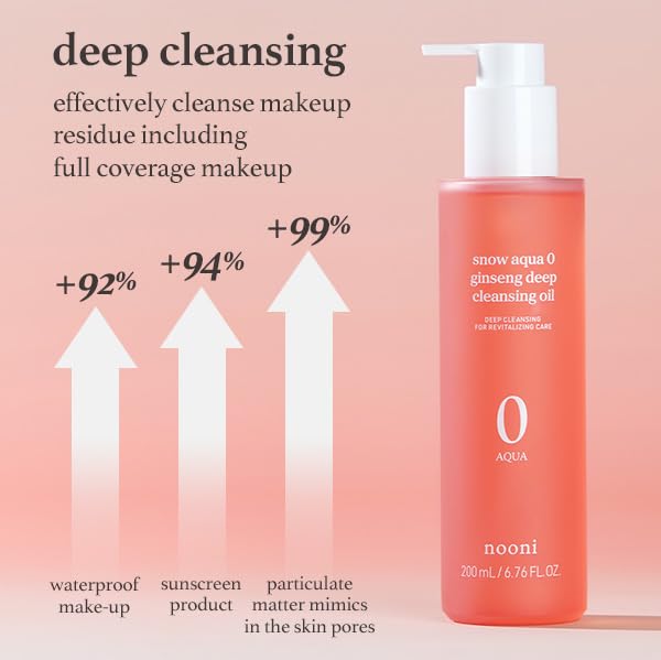 NOONI Facial Cleanser - Snow Aqua 0 Ginseng Deep Cleansing Oil *2ea | Makeup Blackhead Remover, Pore Care Control, Glass Skin, Helps Control Sebum, Revitalizing Care, Moisturizing, 6.76 FL.Oz (200 ml)