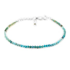 YANARA Real Turquoise Bracelet For Women Genuine Gemstone, Natural December Birthstone, Handmade Simple Bracelet, Gorgeous Micro Beads Chakra Jewelry, Crystals Silver Plated Chain 8 inch