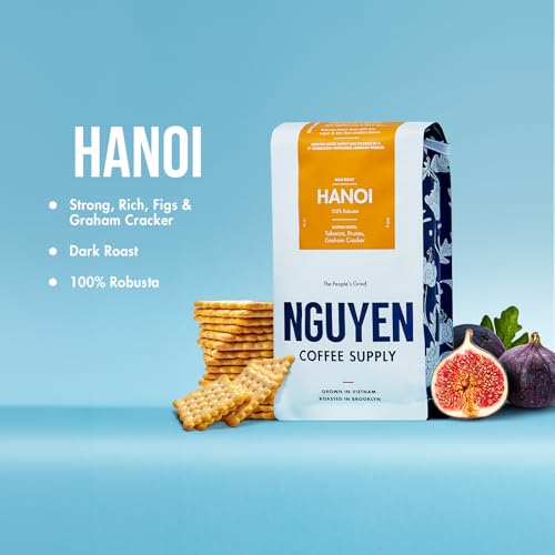 Nguyen Coffee Supply - Hanoi Robusta: Dark Roast Premium Ground Coffee Beans, Vietnamese Single Origin, Direct Trade, Low Acid with High Caffeine Content, Roasted in Brooklyn [12 oz Bag]