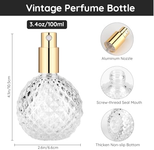 Segbeauty Vintage Atomizer Sprayer for Perfume, 3.4oz 100ml Clear Glass Spray Bottle Perfume Atomizer, Empty Refillable Perfume Making Kit Toiletries Contanier Bottle with Funnel, Dropper, Pump head