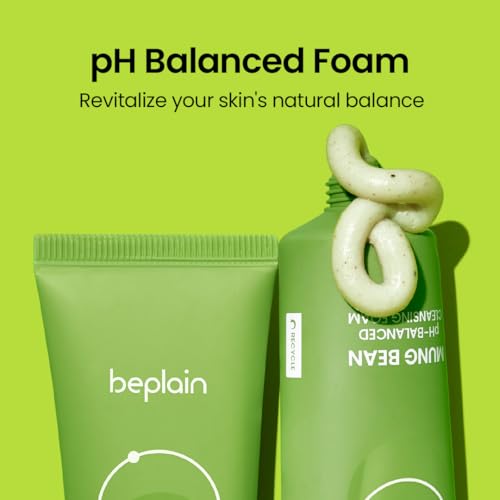 beplain Mung Bean pH-Balanced Cleansing Foam | Scent-free Cleanser | Gentle & Moisturizing Face Wash for All Skin Types | Makeup Remover | Korean Skin Care (2.7fl.oz)