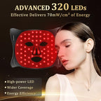 Red Light Therapy for Face, LED Face Mask Light Therapy, Red Light Therapy Mask for Acne, Wrinkles and Skin Rejuvenation, 320 LEDs, 3 Modes, 10-Min Auto Off, Eye Protection Included