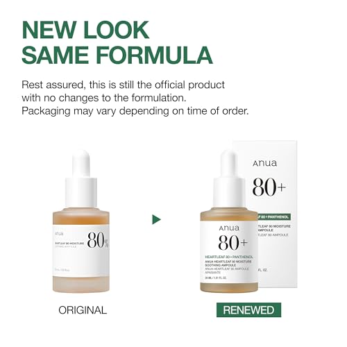 Anua Heartleaf 80 Soothing Ampoule, Hydration Facial Serum for Glass Skin, Panthenol, Hyaluronic Acid, Non-Greasy, Gentle Formula, Lightweight Essence, Vegan, Korean Skin Care, 30ml/1.01 fl.oz
