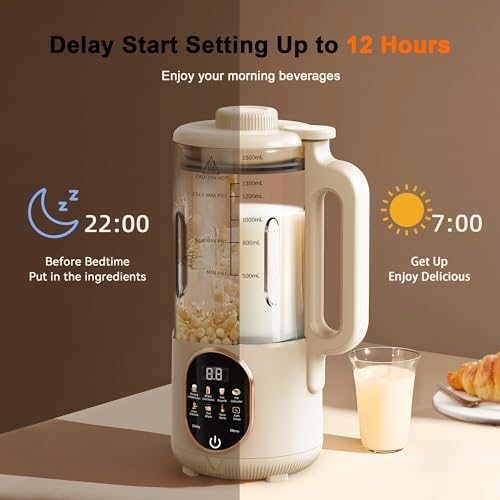 50oz Nut Milk Maker, 10 in 1 Automatic Nut Milk Maker with 20 Blades,Almond Milk Machine,Plant Based Milks Homemade Oat,Chowder,Juice,Soy Milk Machine with Delay Start,Boil Water,Keep Warm&Auto Clean