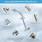 Hibbent All Metal Rain Shower Head, 12'' High Pressure Rainfall Square Showerhead with 16" Shower Head Extension Arm, Solid Brass Adjustable Shower Arm Extender, Waterfall fixed Showerheads, Chrome