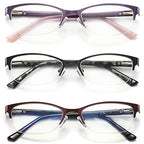 HOTJOJO 3 Pack Reading Glasses for Women Blue Light Blocking, Metal Oval Half Frame Womens Readers Glass with Spring Hinge, Anti Blue Ray Reduce Eye Strain Glare Headache(175 Magnification Strength)