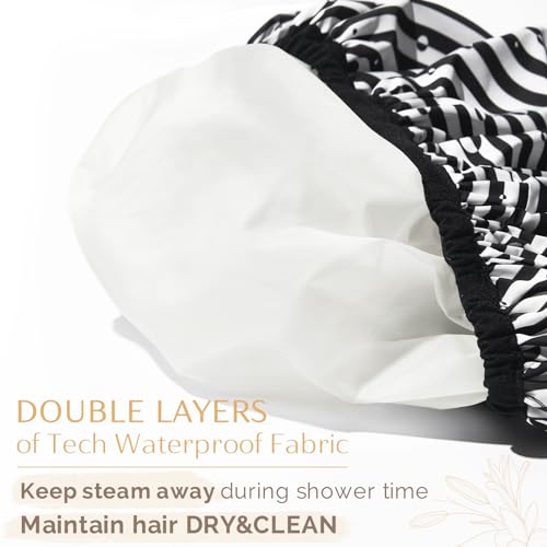 Yanibest Waterproof Shower Cap for Women, Reusable Double Layer Shower Cap, Non-Slip Shower Cap for Most Hair Types, One Size