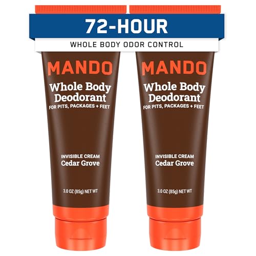 Mando Whole Body Deodorant For Men - Invisible Cream - 72 Hour Odor Control - Aluminum Free, Baking Soda Free, Skin Safe - 3 Ounce Tube (Pack of 2) - Cedar Grove