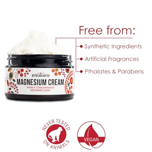 Magnesium Good Night Cream | Relieves Muscle Tension and Leg Cramps | Night Lotion Safe for Pregnancy, Kids and Babies | Organic and Natural Ingredients| Vegan, US made | (Peppermint)