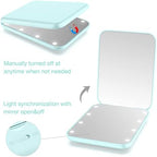 wobsion Small Mirror with Lights,LED Compact Makeup Mirror,1x/3x Mini Travel Mirror with Magnification,Portable Hand Held Mirror for Purse,Pocket,Gifts for Girls,Cyan
