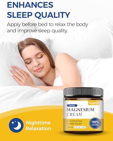 Magnesium Cream for Sleep - Topical Magnesium Lotion for Leg Cramps & Pain, Muscle Relaxation, Calm - Natural Body Butter for Deep Hydration - Safe for Kids (Vanilla)