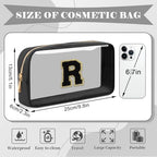 Personalized Initial Letter Clear Makeup Bag,Preppy Small Nylon&PVC Cosmetic Zipper Bag with Chenille Letter,Travel Skincare Toiletry Bag,Monogram Christmas Gift for Teen Girls Women,R
