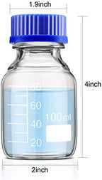 Patelai 4 Pieces Glass Round Media Storage Glass Bottles Borosilicate Media Bottles with GL45 Blue Screw Cap for Lab Water Reagent Liquids(100 ml)