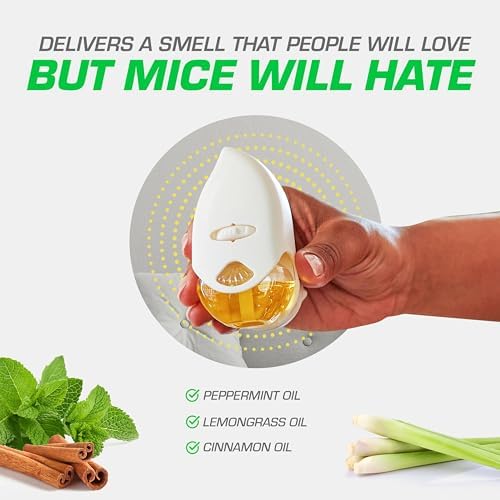 Tomcat Rodent Repeller Essential Oil Plug-In with Lemongrass, Cinnamon, and Peppermint Oil, 1 Warmer and 1 Refill White