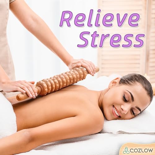 Wooden Massage Roller Stick (12 Rollers) - Curved Wood Therapy Massage Tool for Body Sculpting, Fascia Release & Lymphatic Drainage - Maderotherapy Helps Reduce Cellulite Appearance - by Cozlow
