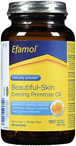 Efamol - Beautiful-Skin Evening Primrose Oil, clinically proven to improve skin moisture, elasticity and firmness, wrinkles and dull skin, naturally rich in GLA - 500 mg 180 Softgel Capsules