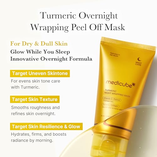 medicube Pore & Glow K-Viral Mask Set: Turmeric Overnight Wrapping Peel Off Mask and Collagen Overnight Wrapping Peel Off Facial Mask Pack and Zero Pore Blackhead Mud Facial Mask and Jelly Brush 1