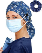 Satin Lined Scrub Cap for Women Extra Large Long Hair Surgical Nurse Cap 4 Buttons