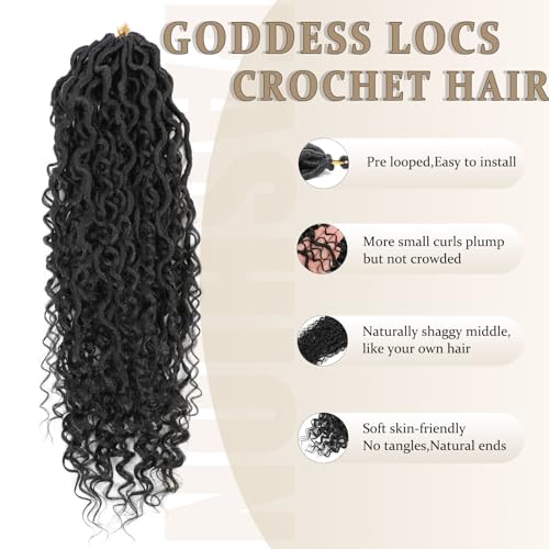 Goddess Locs Crochet Hair 18inch,9 Pakcs Boho Locs Crochet Hair,Faux Locs Crochet Hair for Black Women,Soft Locs With Curly Ends Pre Looped Crochet Braids(18inch(pack of 9),1B#)