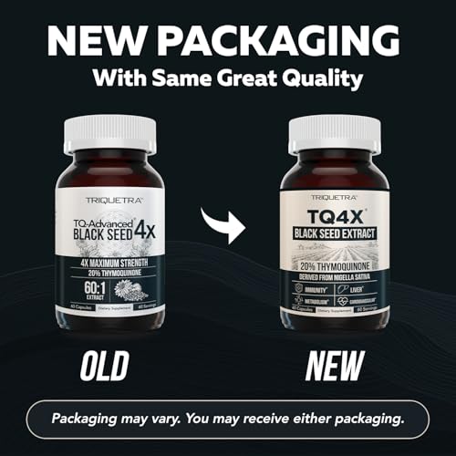 20% Thymoquinone Black Seed Oil Extract Capsules - TQ-Advanced 4X®: Potent Thymoquinone Concentration Available - 60:1 Concentrate from Nigella Sativa, Raw Form, Vegan, Glass Bottle (60 Capsules)