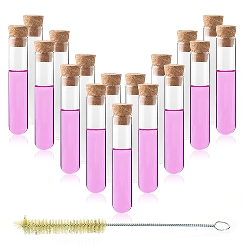 50-Pack 16ml(0.54oz) Glass Test Tubes - 20x100mm, Round Bottom, with Cork Stoppers & Brush. Ideal for Lab Experiments, Plant Propagation, Storage (Candies, Spices), Bath Salts, Home Decor