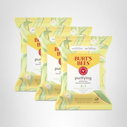 Burt's Bees White Tea Face Wipes, for All Skin Types, College Back to School Dorm Essentials, Hydrating Makeup Remover & Facial Cleansing Towelettes, 30 Ct. (3-Pack)