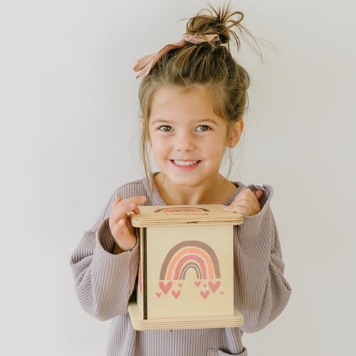 Wooden Piggy Bank for Kids and Adults, Personalized Gift Handmade in USA by BloomOwl, Custom Piggy Bank, Personalized Banks for Kids, Gifts for Baby Boys and Girls (Rainbow)